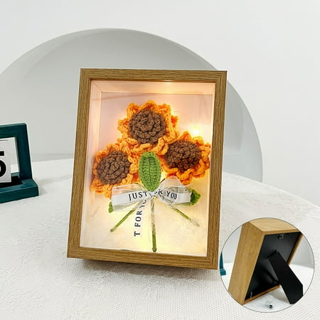 

Hand-crocheted Wool Flower Finished Sunflower Knitted Immortal Bouquet Photo Frame Decoration Teacher s Day Mother s Day Father s Day Graduation Season