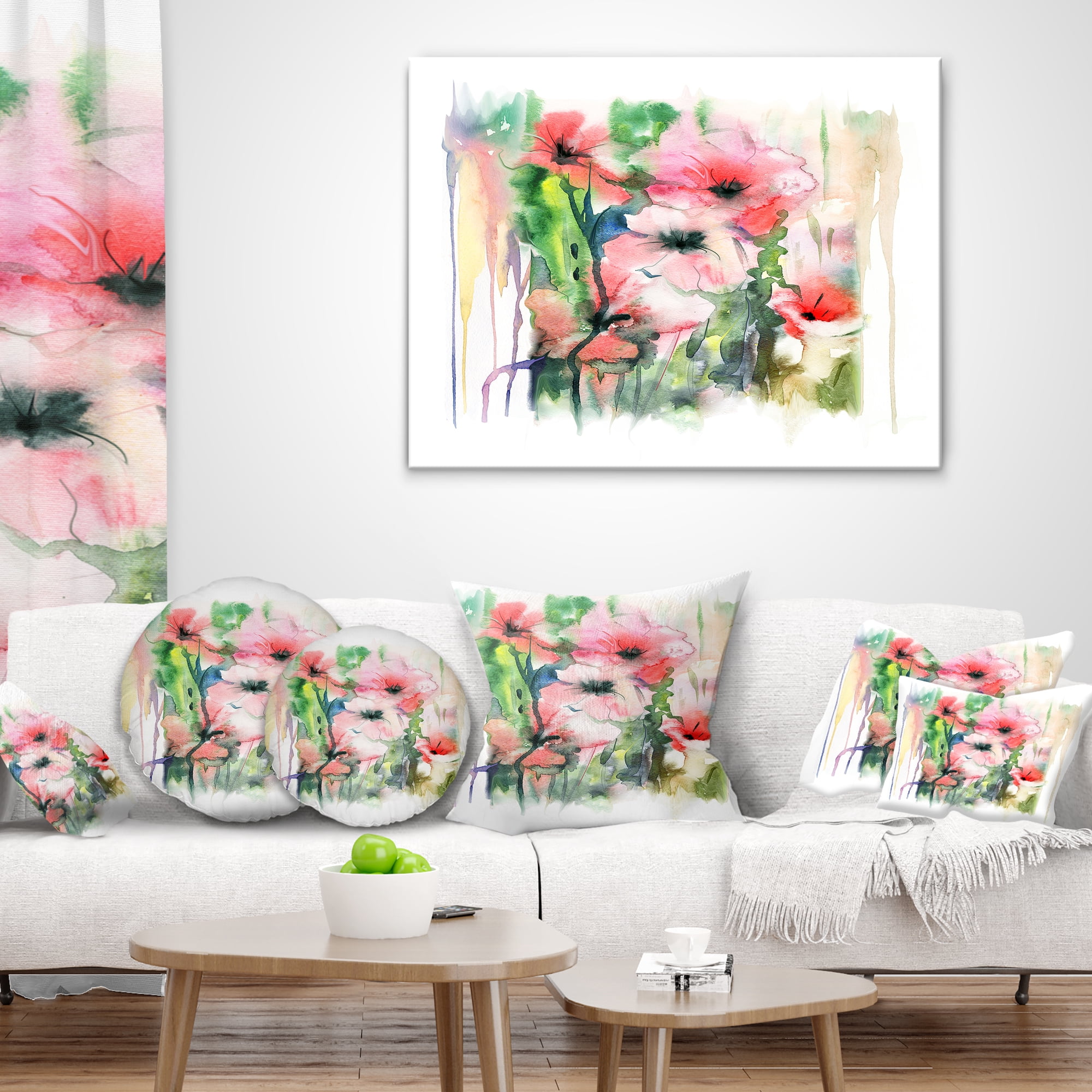 Designart Pink Floral Watercolor Illustration - Animal Throw Pillow - 16x16
