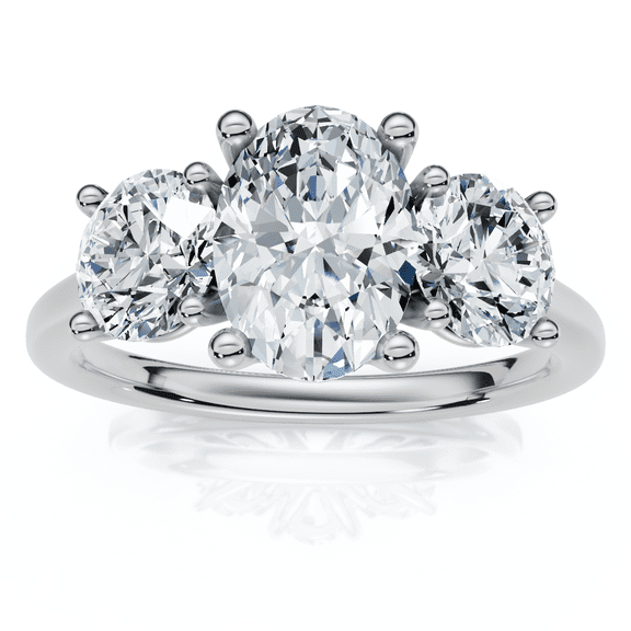 Pompeii 2Ct TWW Oval Lab Grown 3-Stone Diamond Engagement Ring in White or Yellow Gold