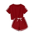 thumbnail image 3 of Sherrylily Kid Summer Sport T-Shirt and Shorts Set Plaid Print Clothing Sets Girls Tracksuit, 3 of 5