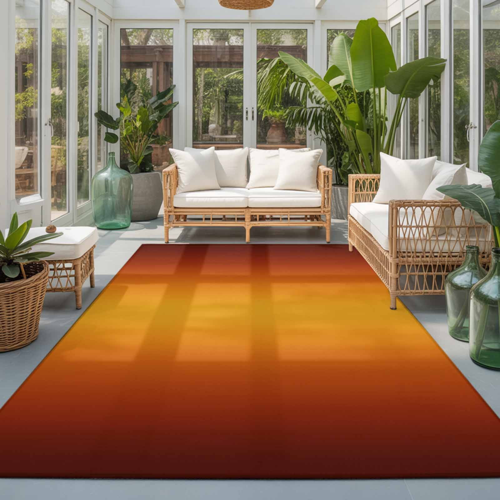 Area Rugs 4'x6'. Burnt Orange Yellow Ombre Carpet Runner Indoor Outdoor Rugs Home Decor Aesthetic, Modern Art Abstract Aesthetics Non Slip Mats Washable Accent Rug for Living Room Bedroom