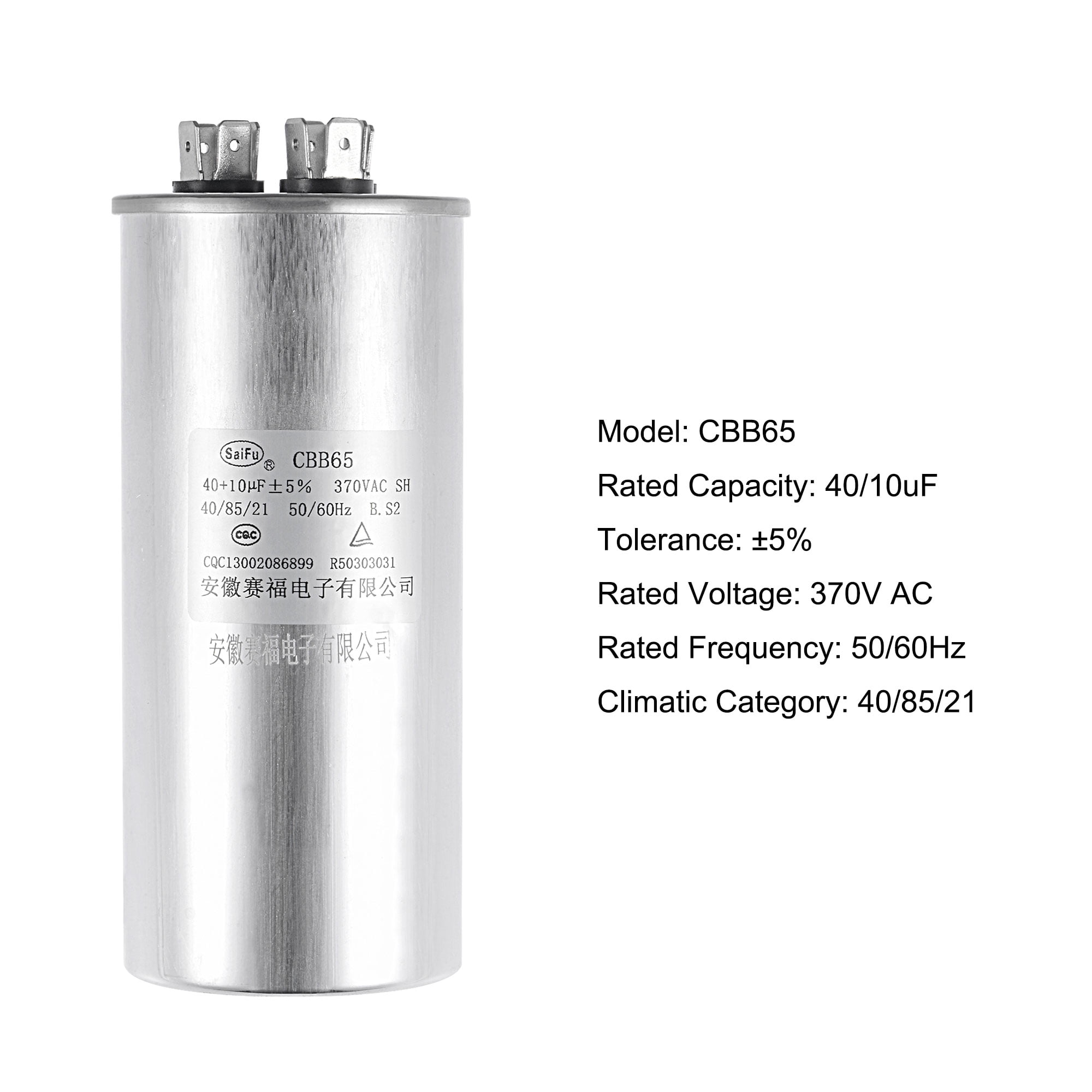 Uxcell 40/10uF 370V AC Aluminum Case Round CBB65 Dual Motor Run Capacitor