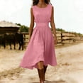 thumbnail image 2 of LIaqionyy Women Dress Sleeveless Crew Neck Casual Outfits Cotton Linen Midi Elegant Dresses Vacation Summer Sundress, 2 of 8