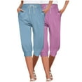 thumbnail image 1 of Timegard 2pc Capri Pants for Women Elastic High Waisted Drawstring Comfy Casual Crop Pants with Pockets, 1 of 7