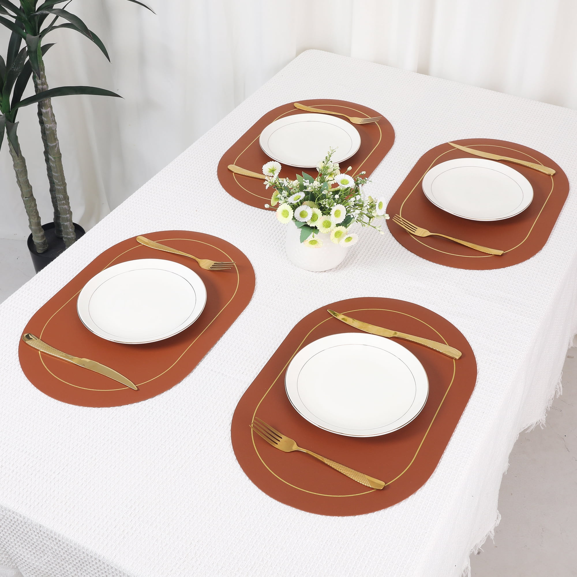 Unique Bargains Set of 6 Faux Leather Placemats Brown