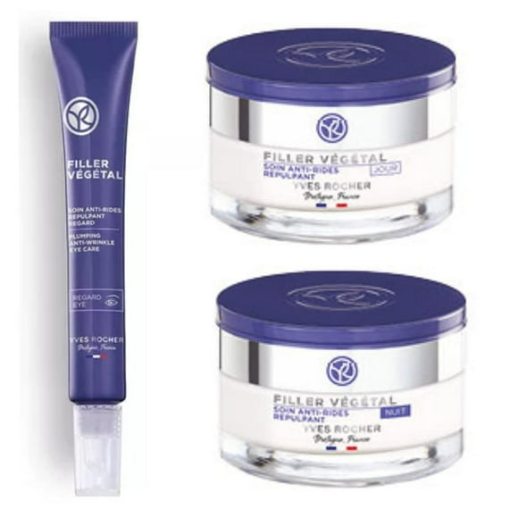 Set Filler Vegetal Yves Rocher: Crema Facial Día, Noche y Contorno de Ojos