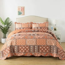 HoneiLife Quilts Queen Size - 3 Piece Microfiber Quilt set Reversible Bedspreads Patchwork Coverlets Floral Bedding Set All Season, Orange