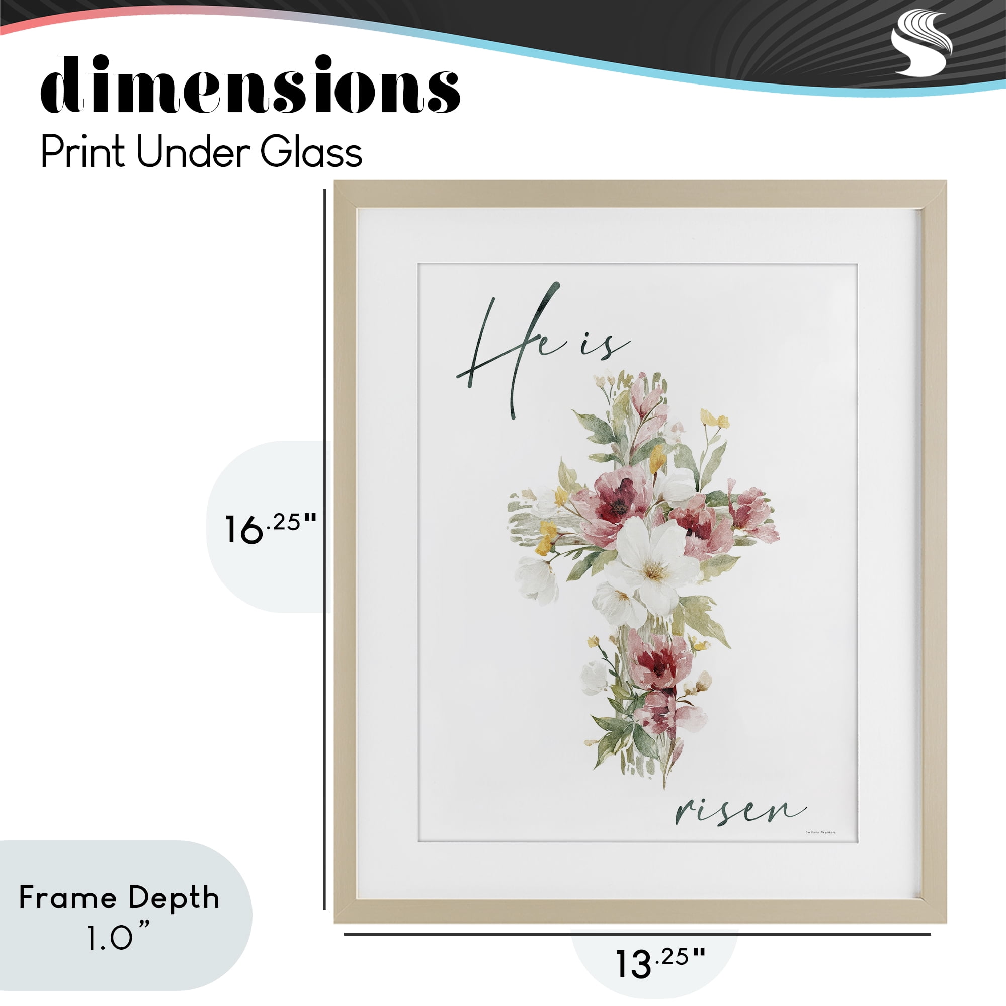 Stupell Industries He Is Risen Flower Cross Birch Framed Print Under Glass, design by Svetlana Aleynikova
