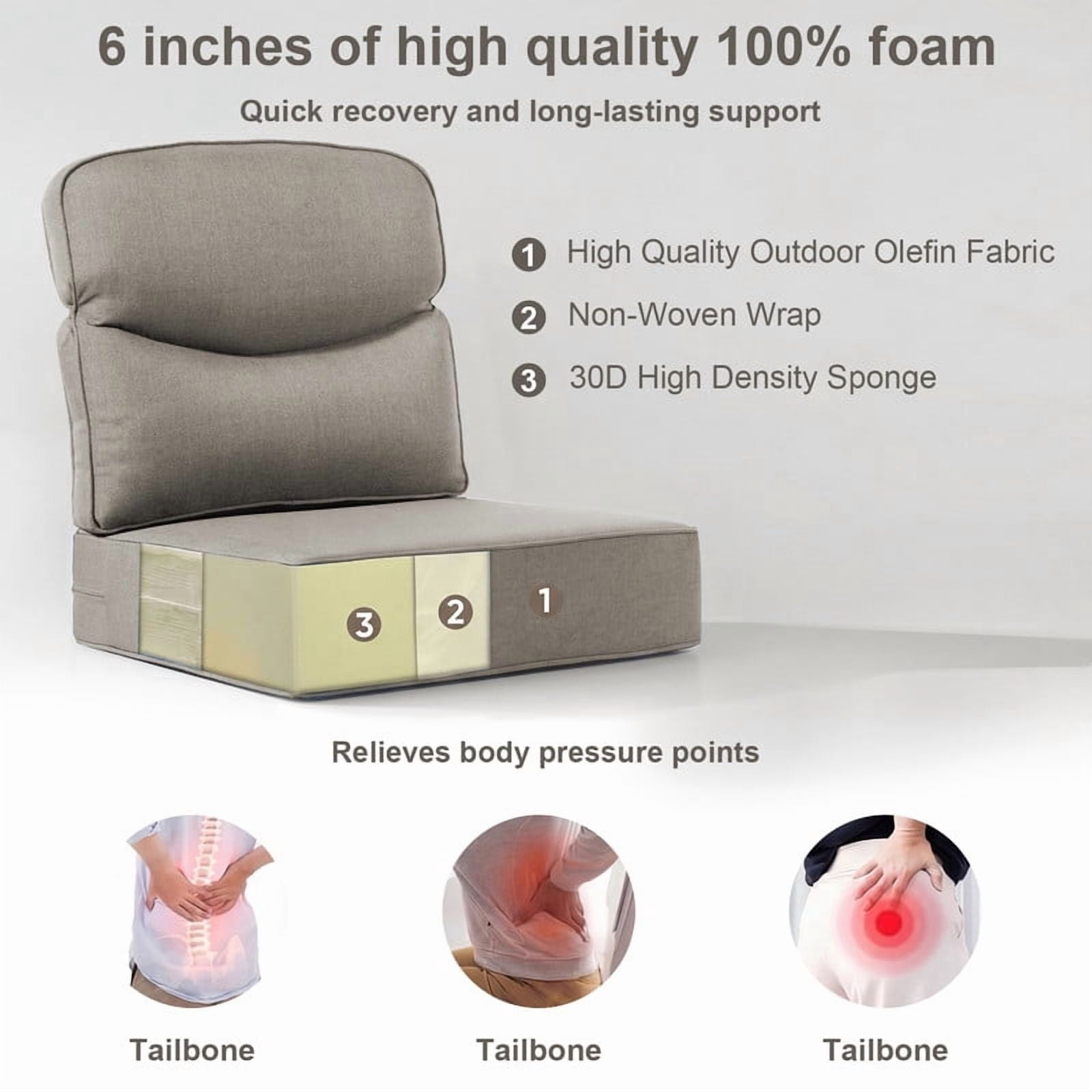 Opohoro Outdoor Deep Seat Cushion Set, 22"x24"x6", UV Resistant & Water Resistant Comfortable Furniture Cushions for Patio Sofa, Chair, Loveseat