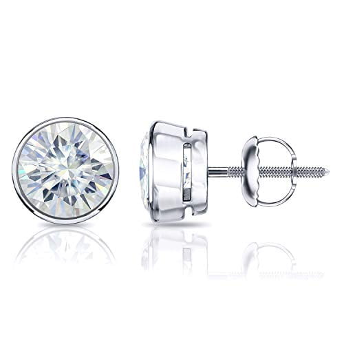 14k White Gold Round Moissanite Stud Earrings (1ct TGW, 5mm, J-K) Bezel-set, Screw-Back by Diamond Wish