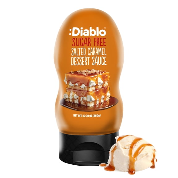 Diablo Sugar Free Salted Caramel Sauce, Dessert Drizzle for Coffee, Lattes, Ice Cream & Apples, Dairy Free, Vegan, Gluten Free, 12.69 oz