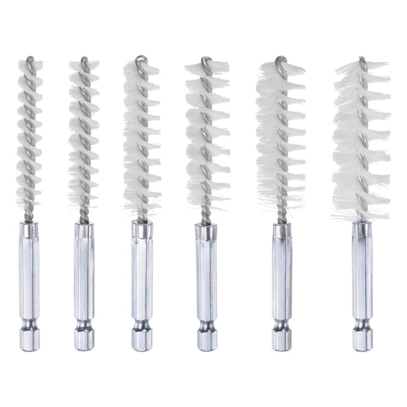 Uxcell 6Pcs Bore Brush Set 8mm,10mm,12mm,15mm,17mm,19mm Different Bristle Lengths Nylon Cleaning Brush w 1/4" Hex Shank