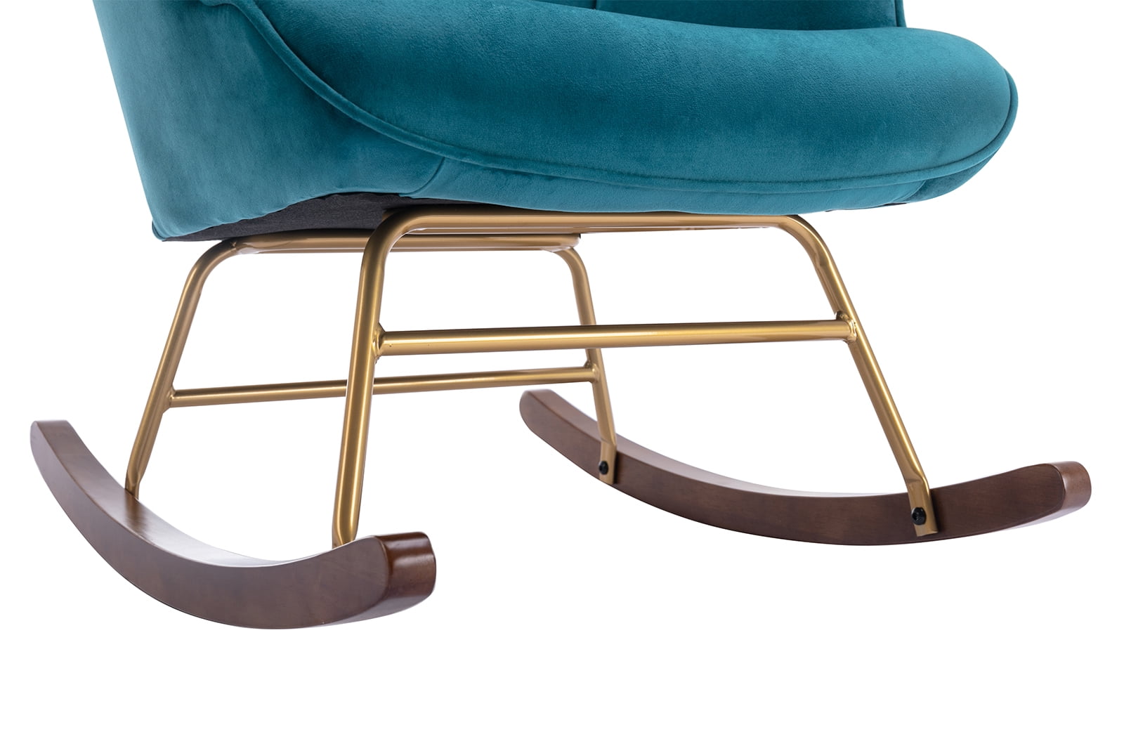 Guyou Modern Rocking Chair, Glider Nursery Chair with Tufted Wingback, Velvet Upholstered Accent Armchair for Living Room Bedroom Nursery, Teal Blue
