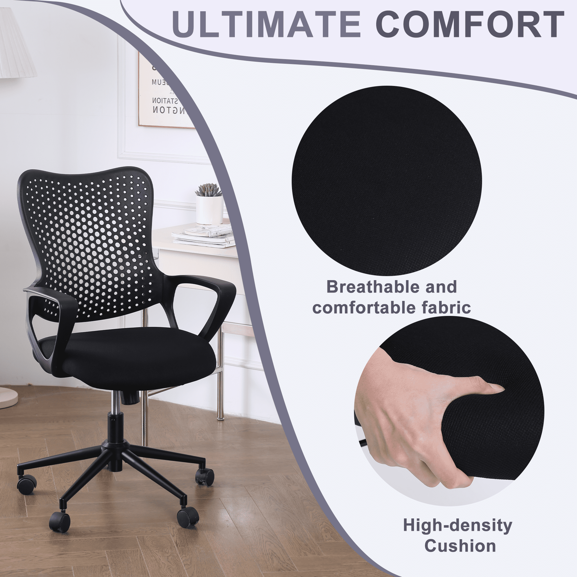 ENYLAY Ergonomic Office Chair, Breathable Mesh Computer Desk Chair with Armrests & Rolling Swivel, Butterfly Back Design Task Chair for Home Office, Adults Teens (Black)
