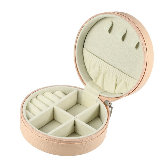 Unique Bargains Portable Round Jewelry Box Jewelry Organizer Box for Travel for Trip Pink 1 Pc