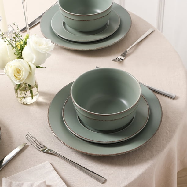 Earth & Clay Hazel 12-Piece Dinnerware Set Stoneware, Light Green