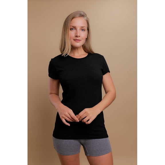 Womens Round Neck Cap Sleeve Shirt Size: 5 | Color: Black