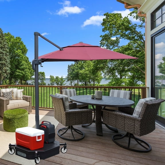 GENSHED Mobile Cantilever Umbrella Base - Cantilever Umbrella Base With Wheels - Offset Umbrella Base With Wheels - Variable Weight Range 160 Lbs - 360 Lbs To Fit All Size Umbrellas