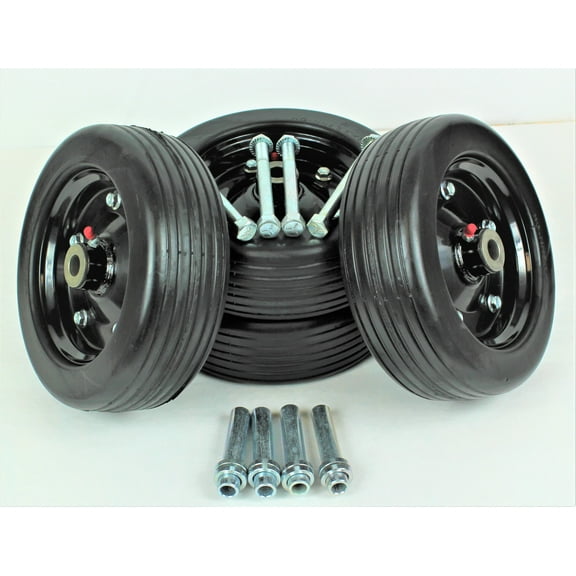 Fits 4" Fork 10" Solid Molded Wheel / Needle Bearings / 3 PC Bushing Set / AXLE Bolts - 4 PK