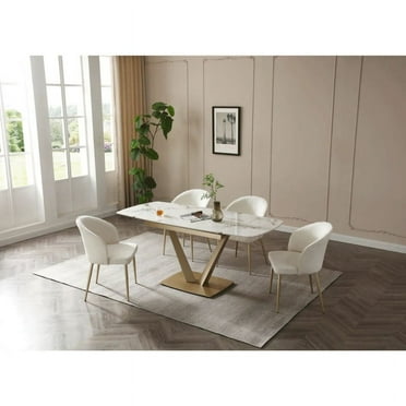 109 Table with 2107 Chair Dining Set in White/Golden, 5-PC