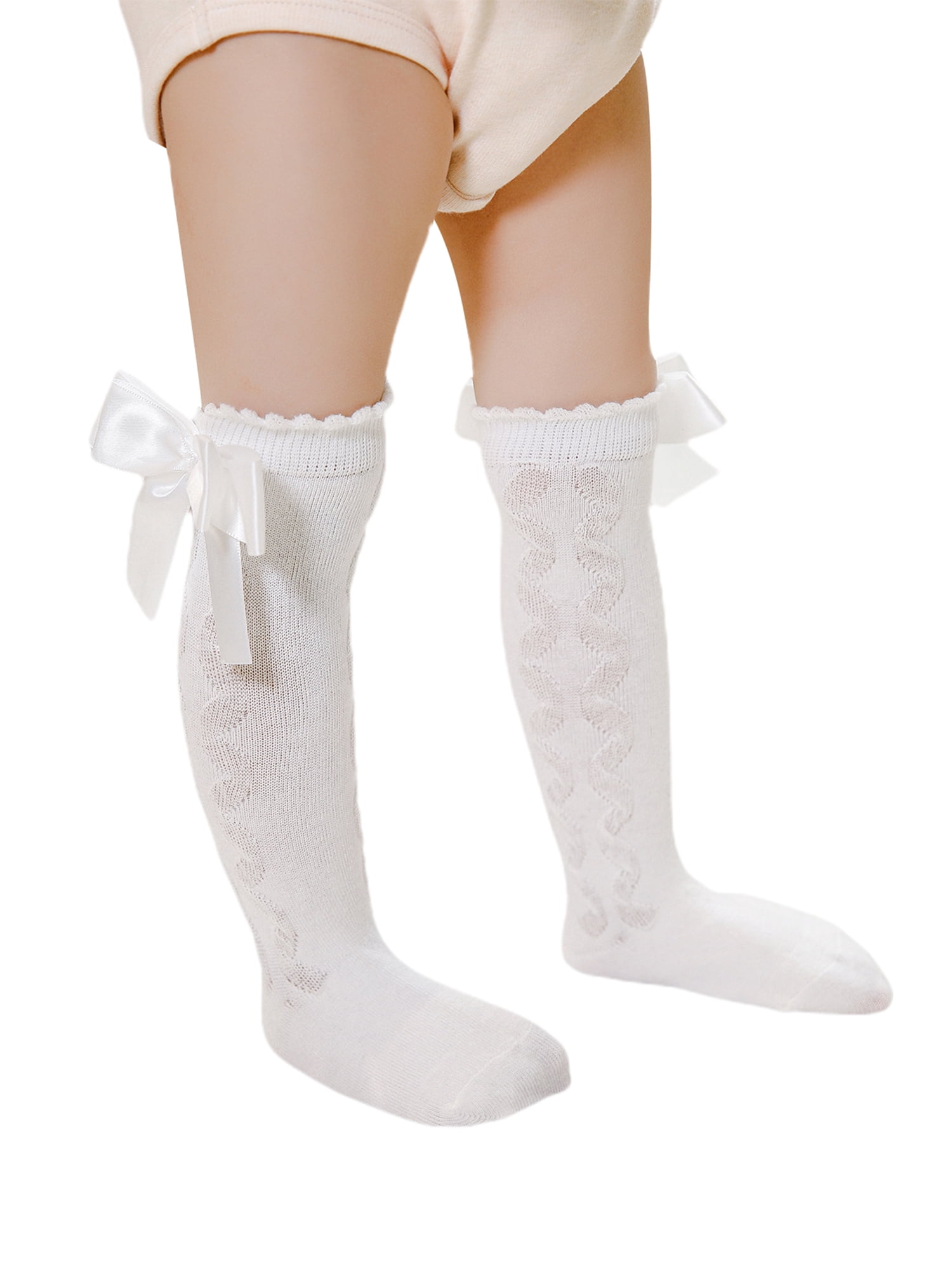 6 Pairs Little Girls Cable Knit Cotton Stockings Toddler Knee High Socks