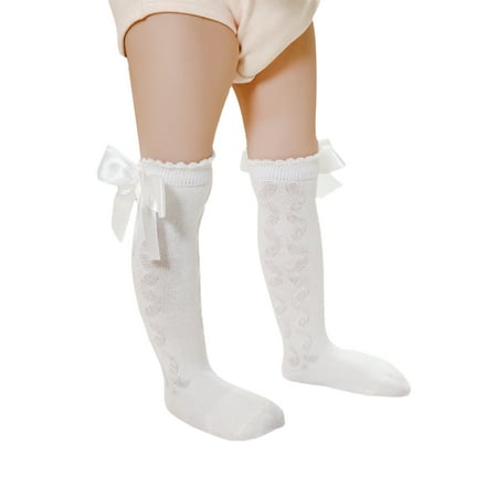 

Lieserram Baby Girls Knee High Socks Soft Cable Knit Cotton Socks with Bow for Infants Toddlers