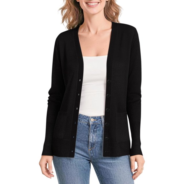 Urban CoCo Women's Button Down Lightweight Knit Cardigan Sweater with Pockets