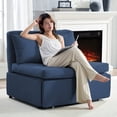 thumbnail image 3 of Mjkone Canapé-Lit Convertible Format Simple, Canapé-Lit Moderne en Lin Extensible, Canapé-Lit Réversible avec Coussins et Oreillers Décoratifs pour Petit Espace/appartement/salon/bureau/studio (Bleu Marine), 3 of 8