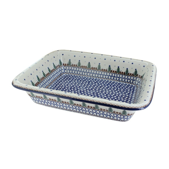 Blue Rose Polish Pottery Rustic Pines Medium Rectangular Baker
