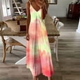 thumbnail image 2 of Dazajoo Womens Plus Size Tie Dye Dresses Spaghetti Strap Pleated Cami Dress Summer Casual Sleeveless V Neck Long Dresses,Pink,XXXL, 2 of 6