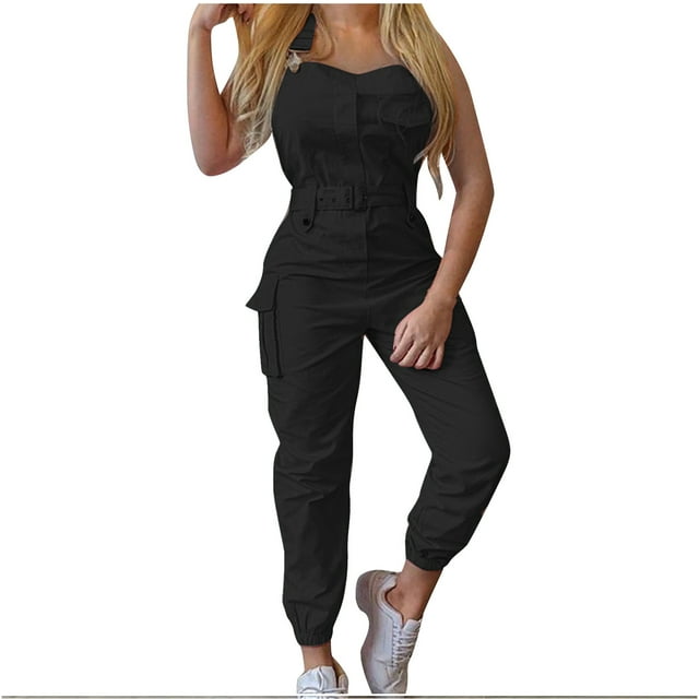 AherBiu Combinaisons Cargo Grande Taille pour Femmes Sans Manches à Bretelles Combinaisons Classiques avec Ceinture