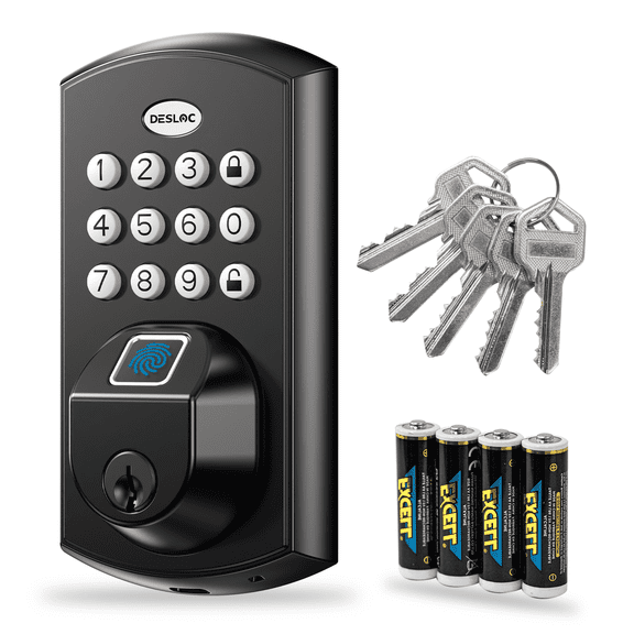DESLOC A100F Fingerprint Keyless Entry Deadbolt Lock, Keypad Smart Door Lock for Front Door, Auto-Lock, Emergency USB-C Power Port, Easy Installation (No WiFi/App Control)
