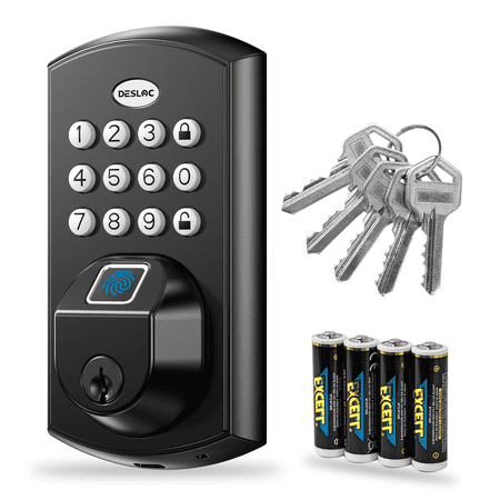 DESLOC A100F Fingerprint Keyless Entry Deadbolt Lock, Keypad Smart Door Lock for Front Door, Auto-Lock, Emergency USB-C Power Port, Easy Installation (No WiFi/App Control)