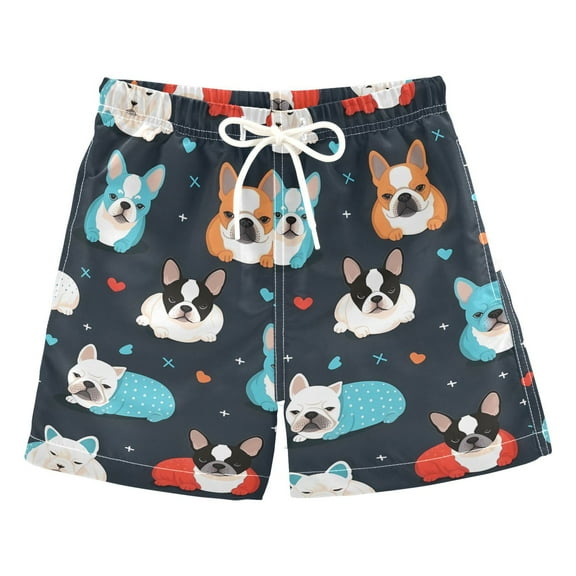 joogoo Boys Swim Trunks Cute Cartoon French Bulldog Beach Board Shorts Drawstring Swimsuit 5T