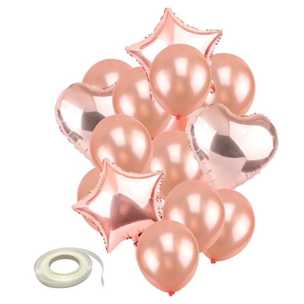15pcs Glitter Star Heart Globo de Látex Conjuntos Decoración Del Oro rosa