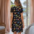 thumbnail image 3 of SEANATIVE Housecoats for Women Cozy Sleepwear Short Sleeve Buttoned Sleepshirts Above The Knee Nightgowns Loungewear Sleep Dress Lightweight Housewear Suitable, 3XL, Colorful Paw Print Black, 3 of 7