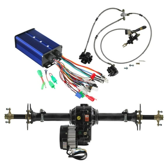 Go Kart Rear Axle Kit with Brushless 48V 1000W Electric Motor Differential Gear Box Speed Controller & Hydraulic Brake Assembly for DIY Go Cart Drift Trike ATV Quad Buggy 4 Wheelers Dolly (34" Axle)