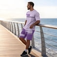 thumbnail image 6 of Sewkxo Men's 2 Piece Outfits Color Block Striped Print T Shirt and Shorts Set Casual Summer Tracksuit,Dark Purple 4XL, 6 of 7