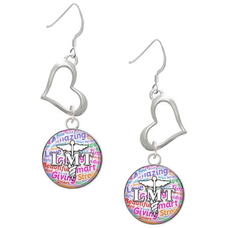 Delight Jewelry Silvertone Domed Multi Color LMT Open Heart French Earrings
