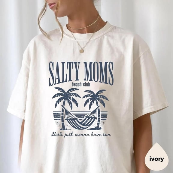 Comfort Colors Salty Moms Beach Club T-Shirt, Summer Vacation Graphic Tee