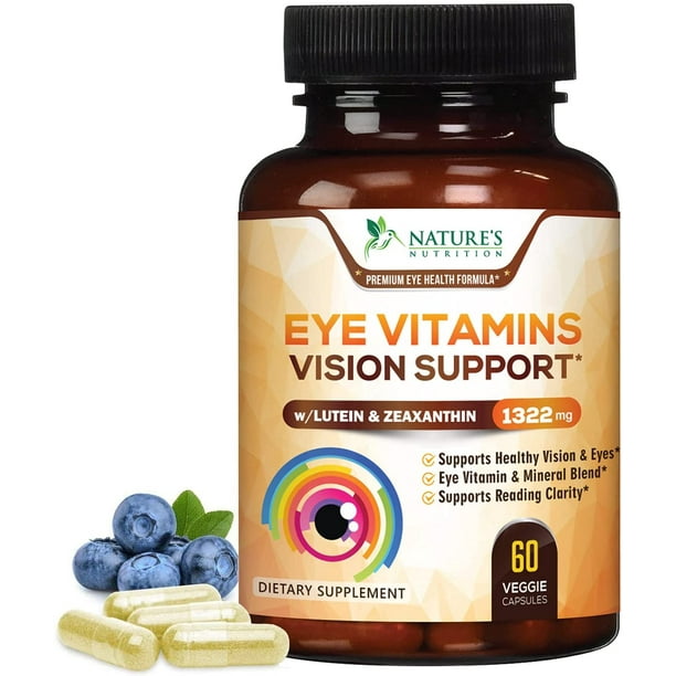 Eye Vitamins with Lutein and Zeaxanthin, Extra Strength Natural Vitamin and Mineral Supplement