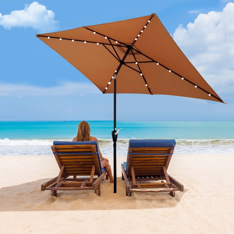 lighted rectangular patio umbrella JEAREY 6.5x10 ft LED Umbrellas Outdoor Solar Table Market w/Push Button Tilt/Crank, 6 Sturdy Ribs, UV Protection Waterproof Sunproof(Lake Blue) : Patio, Lawn & Garden reduces wind pressure Yuliana 180'' x 108'' Rectangular