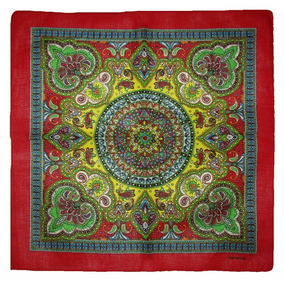 22"x22" Ornate Paisley Mosaic Multi Color Red Border Bandana
