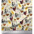 thumbnail image 1 of Soimoi Rayon Fabric Reindeer,Hen & Cock Bird Print Fabric by The Yard 42 Inch Wide, 1 of 3