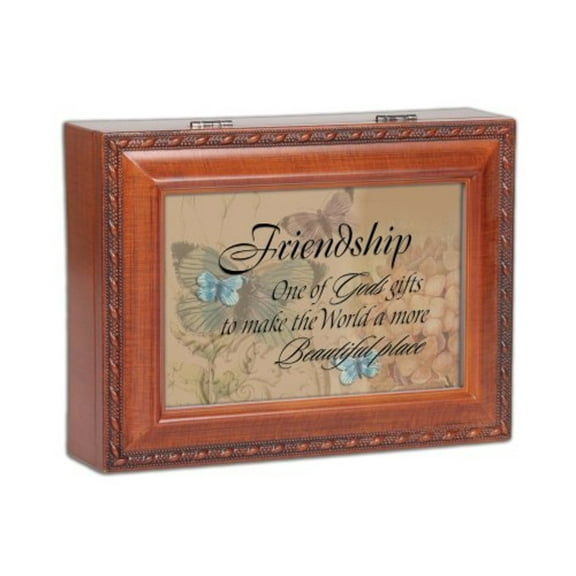Friendship Butterflies Woodgrain Rope Trim Music Box Plays That's What Friends Are For