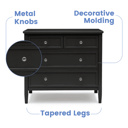 Delta Children Epic 3 Drawer Dresser with Interlocking Drawers - Greenguard Gold Certified, Black