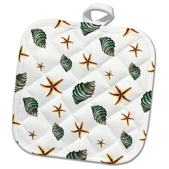 3dRose, Blue Sea Shells and Star Fish Pattern, 8x8 Potholder
