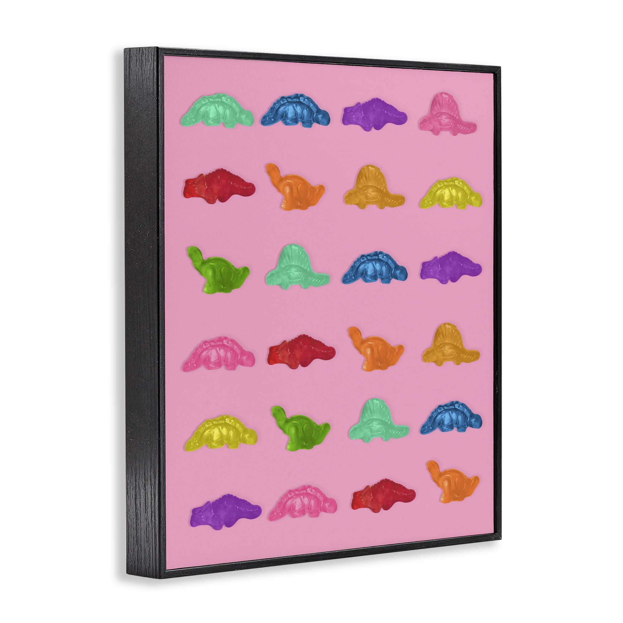 Stupell Industries Dinosaur Gummies on Pink Black Framed Giclee Art, design by LISH Creative