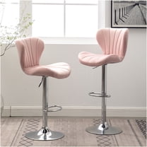 JERFIT Pink Velvet Adjustable Swivel Bar Stools Set of 2, Modern Upholstered Counter Stools with Footrest