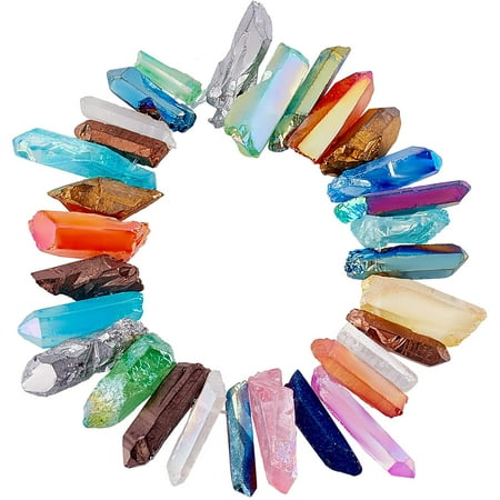 26pcs Quartz Crystal Bead Strands for Jewelry Making Quartz Crystal Sticks Spikes Strands